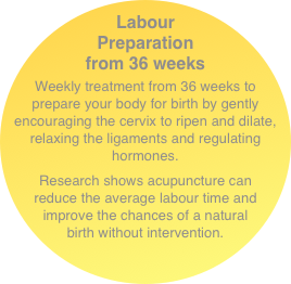 Labour Preparation  from 36 weeks
Weekly treatment from 36 weeks to prepare your body for birth by gently encouraging the cervix to ripen and dilate, relaxing the ligaments and regulating hormones.
Research shows acupuncture can reduce the average labour time and improve the chances of a natural birth without intervention. 